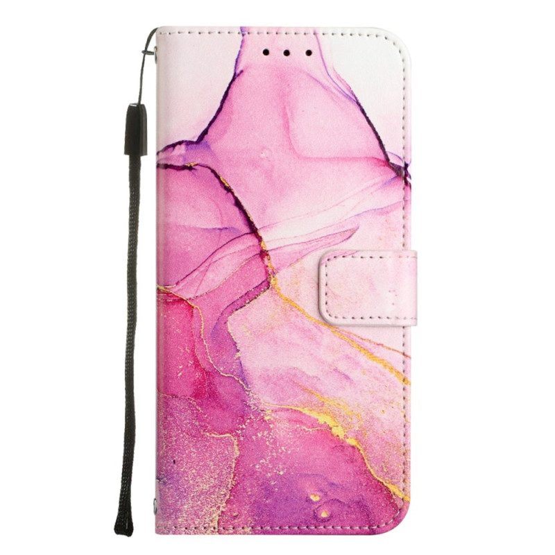 Leren Hoesje voor iPhone 14 Pro Max Met Ketting Marmer Strippen