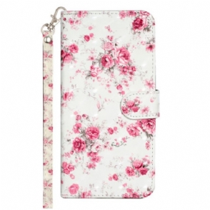 Folio-hoesje voor iPhone 15 Pro Met Ketting 3d Bloemen Met Bandje