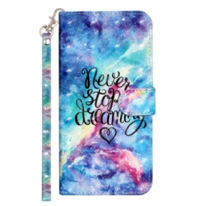 Folio-hoesje voor iPhone 15 Pro Met Ketting Stop Nooit Met Dromen 3d-riem