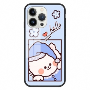 Hoesje voor iPhone 15 Pro Blauw Cat Gehard Glas