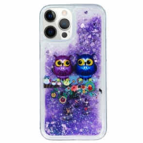 Telefoonhoesje voor iPhone 15 Pro Glitterpaar Uilen