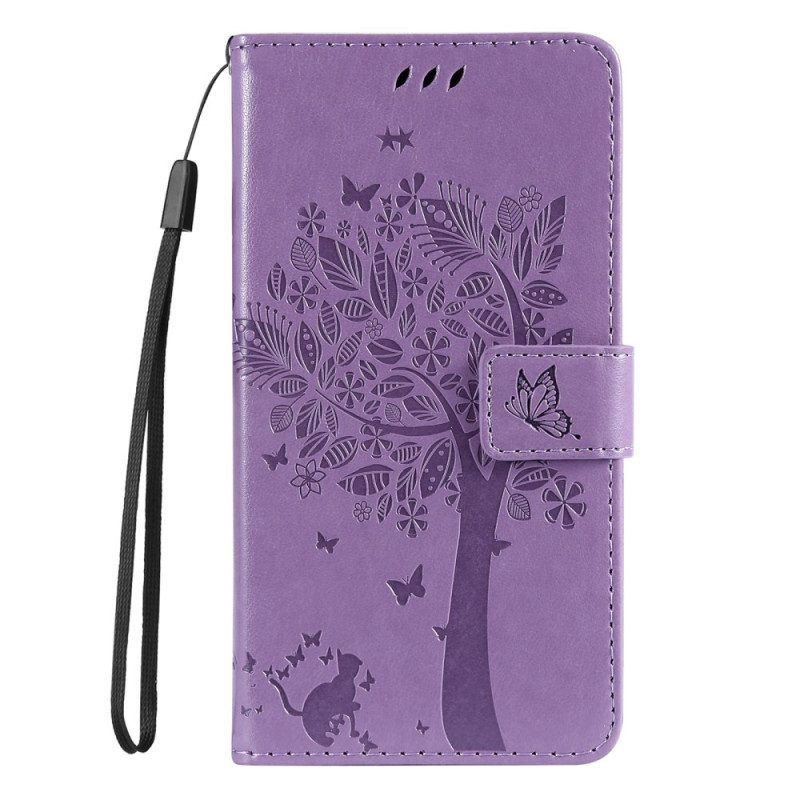 Folio-hoesje voor Vivo Y35 Met Ketting Boom En Strappy Cat