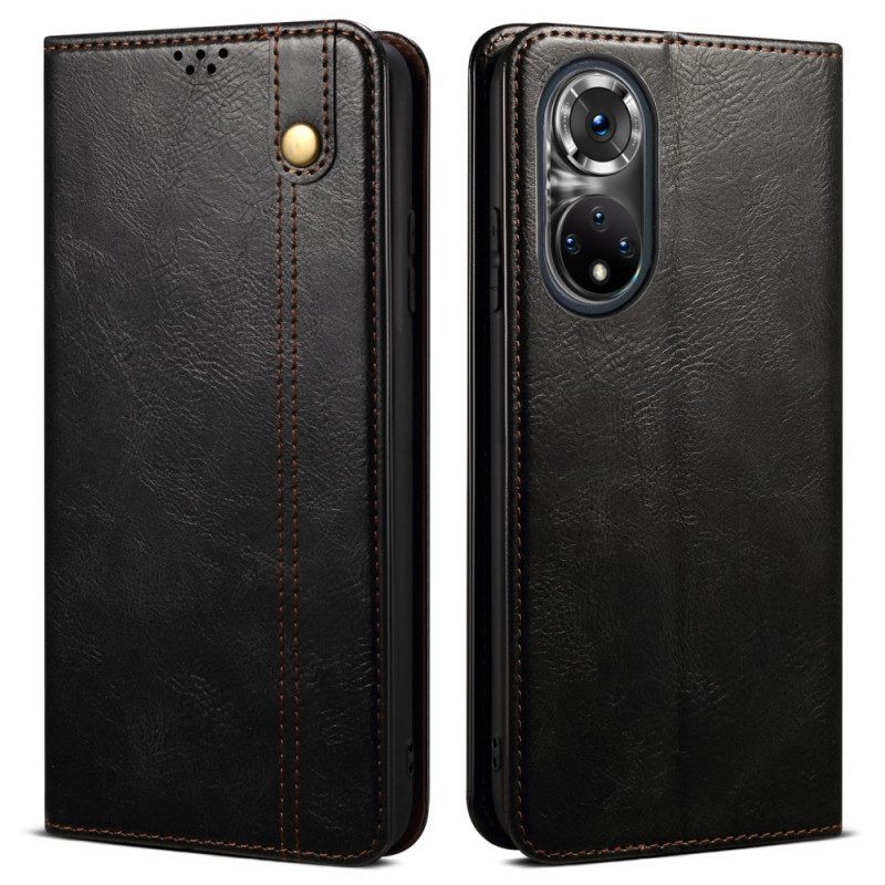 Bescherming Hoesje voor Honor 50 Pro Folio-hoesje Dubbellijnig Litchi-leereffect