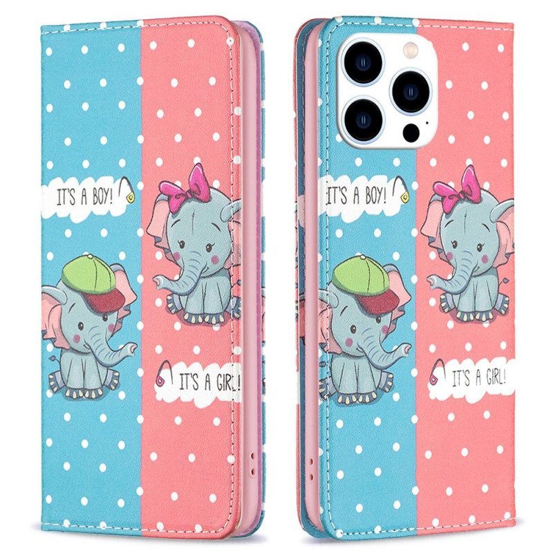 Bescherming Hoesje voor iPhone 14 Pro Folio-hoesje Baby Olifanten