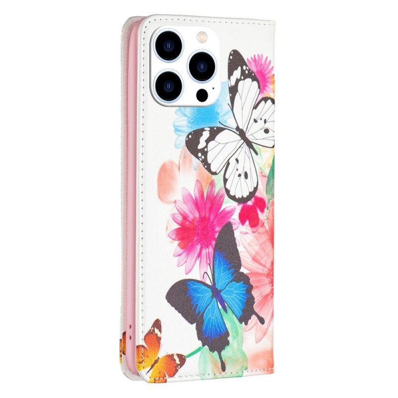 Bescherming Hoesje voor iPhone 14 Pro Folio-hoesje Vlinders