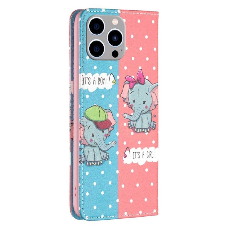 Bescherming Hoesje voor iPhone 14 Pro Max Folio-hoesje Baby Olifanten