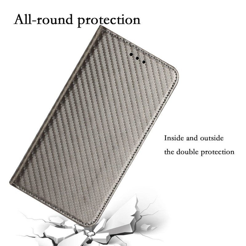 Bescherming Hoesje voor iPhone 14 Pro Met Ketting Folio-hoesje Stijl Van Koolstofvezel Met Bandjes