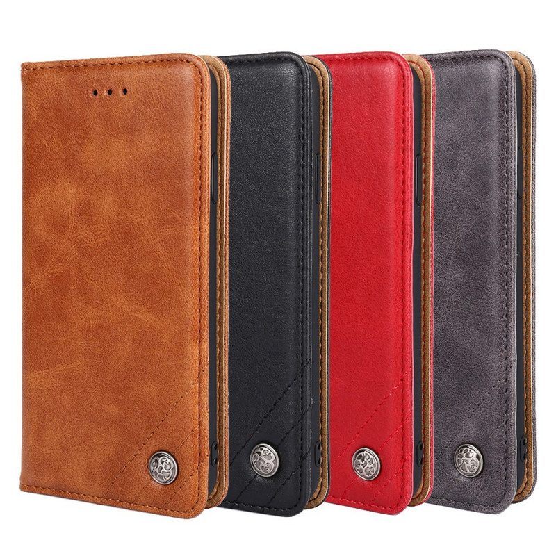 Bescherming Hoesje voor Moto E40 / E30 / E20 Folio-hoesje Stijl Lederen Klinknagel