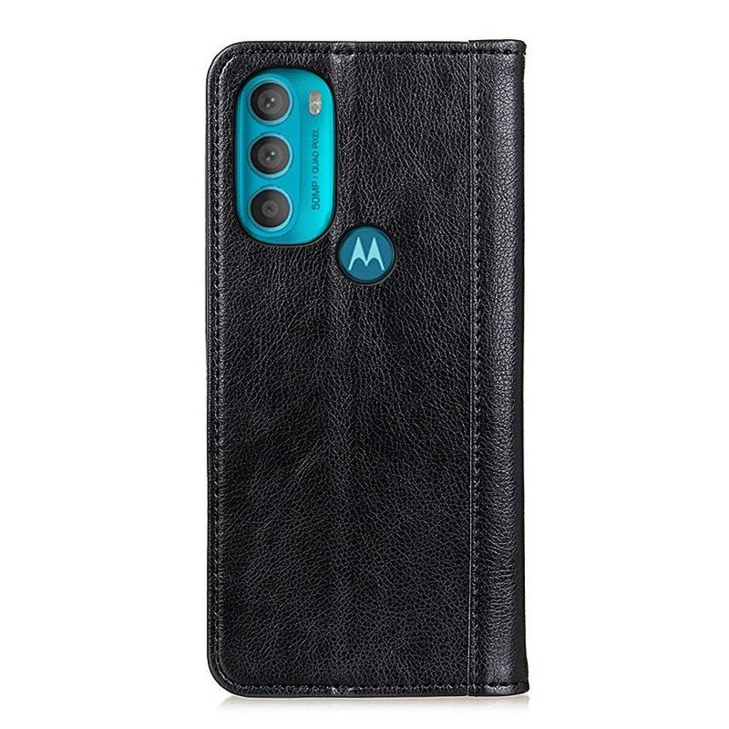 Bescherming Hoesje voor Moto G71 5G Folio-hoesje Elegantie Split Litchi Leer