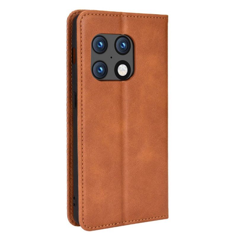 Bescherming Hoesje voor OnePlus 10 Pro 5G Folio-hoesje Gestileerd Vintage Leereffect