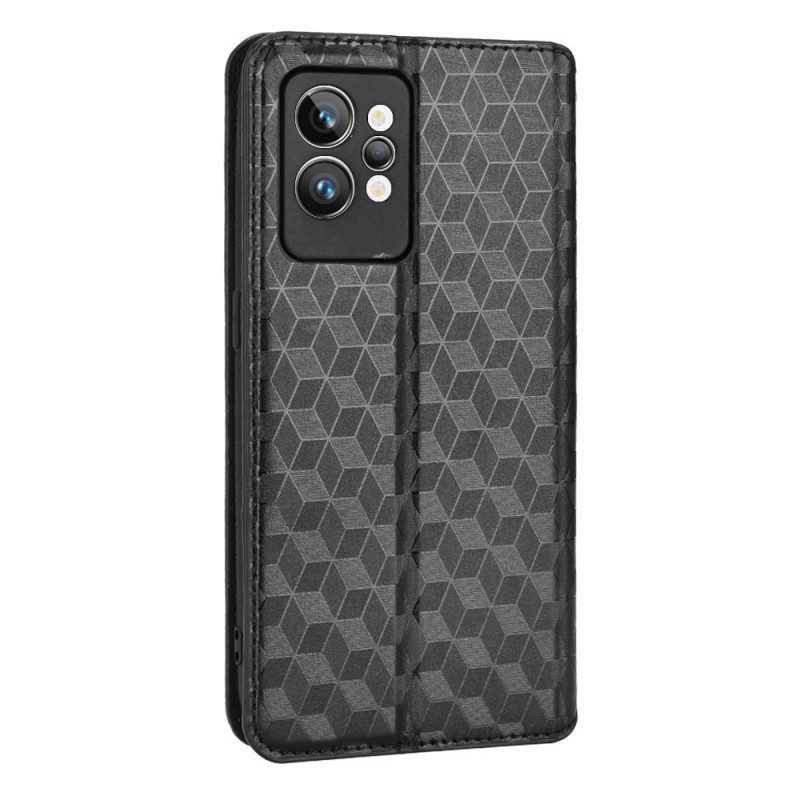 Bescherming Hoesje voor Realme GT2 Pro Folio-hoesje 3d Kubus Leereffect