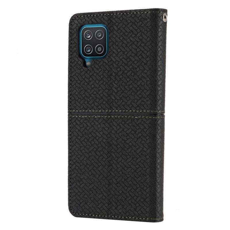 Bescherming Hoesje voor Samsung Galaxy M12 / A12 Met Ketting Folio-hoesje Geweven Leren Stijl Met Bandjes