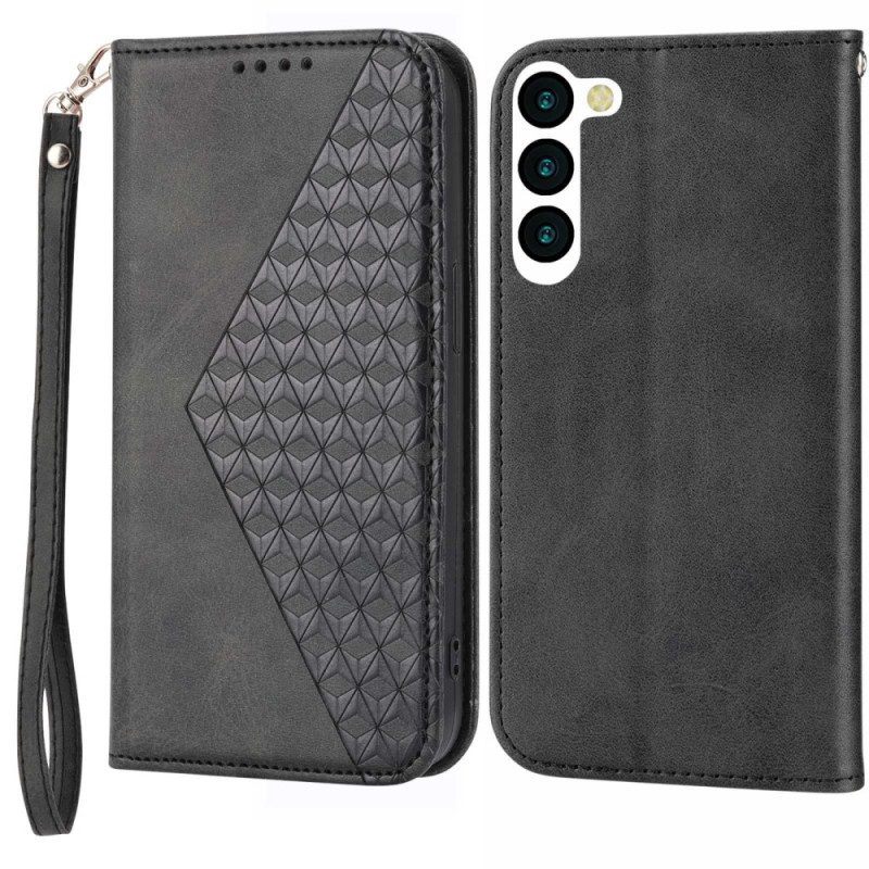 Bescherming Hoesje voor Samsung Galaxy S23 5G Met Ketting Folio-hoesje Strappy-patroon In 3d