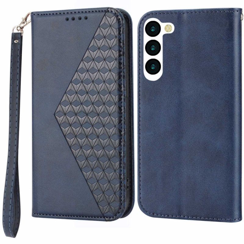 Bescherming Hoesje voor Samsung Galaxy S23 Plus 5G Met Ketting Folio-hoesje Strappy-patroon In 3d