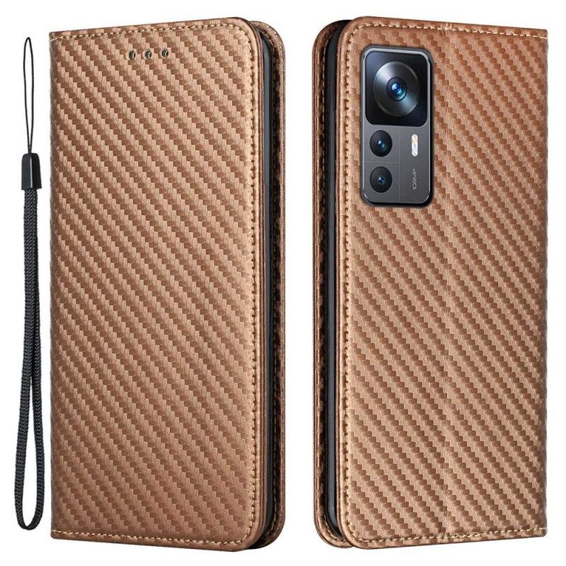 Bescherming Hoesje voor Xiaomi 12T / 12T Pro Folio-hoesje Koolstofvezel Met Koord