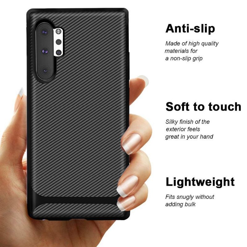 Hoesje voor Samsung Galaxy Note 10+ / Note 10+ 5G Anti-fall Carbon Case - Zwart