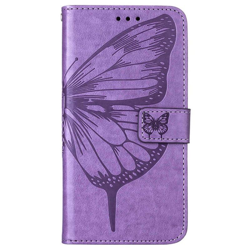 Flip Case voor Oppo Reno 8 Pro Met Ketting Barokke Strappy Vlinder