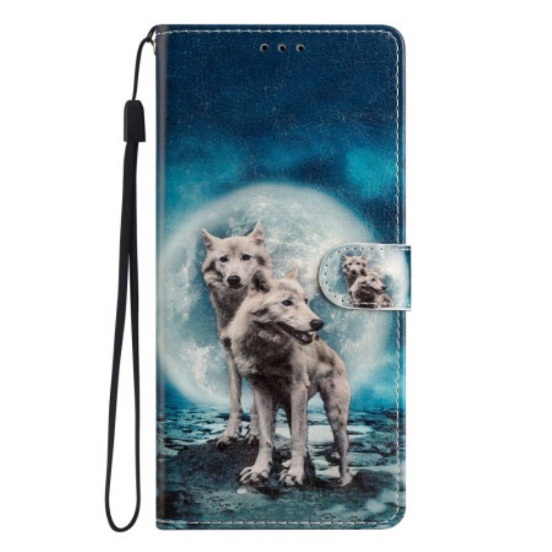 Folio-hoesje voor Oppo Reno 8 Pro Met Ketting Lanyard Wolf