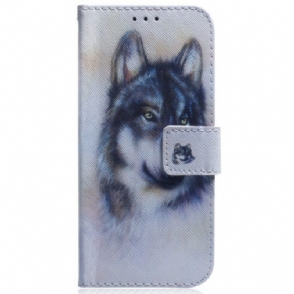 Leren Hoesje voor Oppo Reno 8 Pro Met Ketting Strappy Aquarel Hond