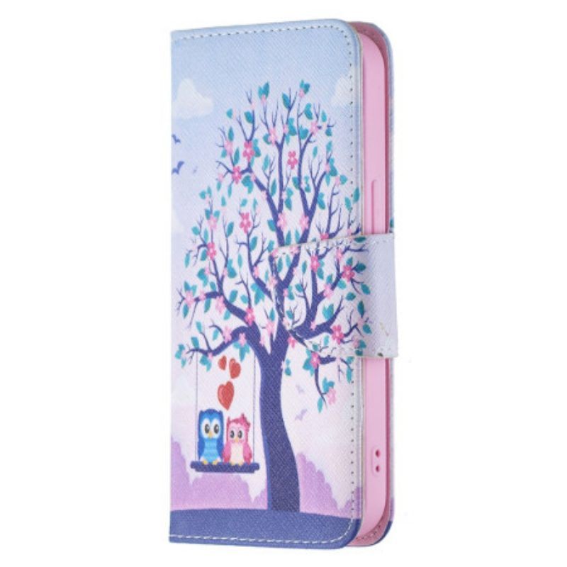 Flip Case voor iPhone 15 Uilen Op De Schommel