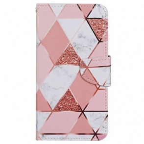 Folio-hoesje voor iPhone 15 Met Ketting Marmer- En Glitterriem