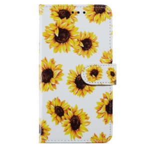 Folio-hoesje voor iPhone 15 Met Ketting Riem Zonnebloemen