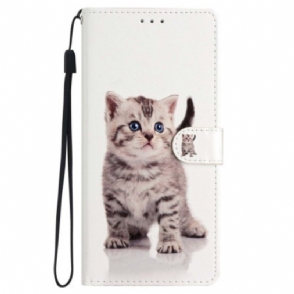 Folio-hoesje voor iPhone 15 Met Ketting Schattige Kat Met Riem