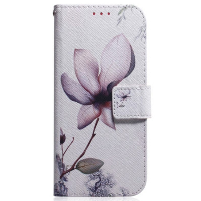 Folio-hoesje voor iPhone 15 Oudroze Bloem