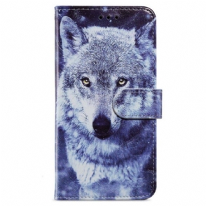 Leren Hoesje voor iPhone 15 Met Ketting Witte Wolf Met Riem