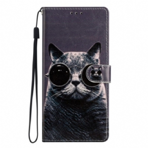 Flip Case voor Oppo Reno 8 Met Ketting Kat Strappy Bril