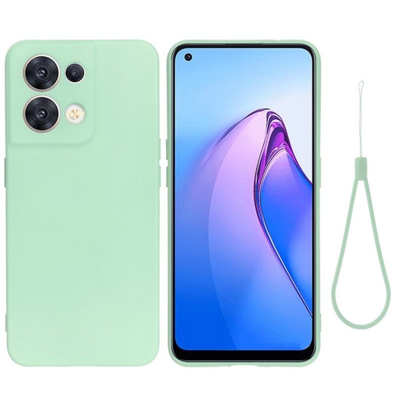 Hoesje voor Oppo Reno 8 Met Ketting Vloeibare Siliconen Met Bandjes