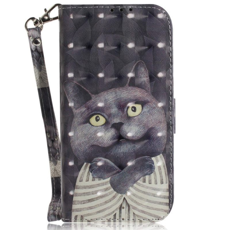 Leren Hoesje voor Oppo Reno 8 Kat Met Lanyard