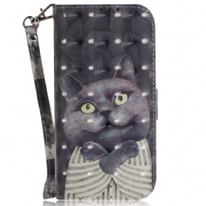 Leren Hoesje voor Oppo Reno 8 Kat Met Lanyard