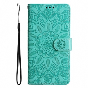 Leren Hoesje voor Oppo Reno 8 Met Ketting Strakke Zonnebloem