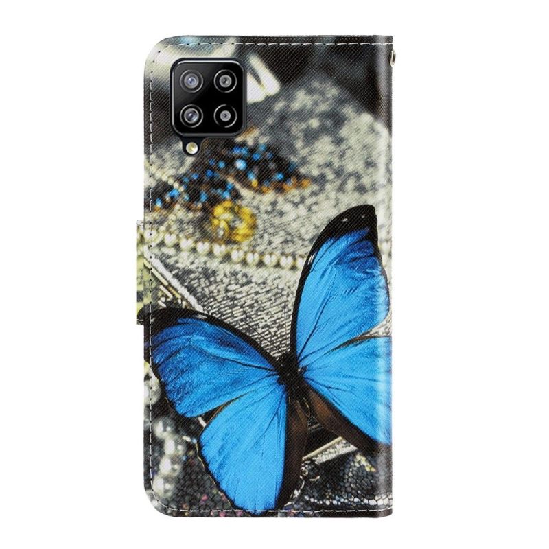 Folio-hoesje voor Samsung Galaxy A12 Anti-fall Blauwe Vlinder