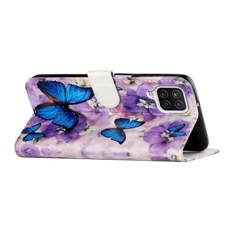 Folio-hoesje voor Samsung Galaxy A12 Blauwe Vlinders En Bloemen