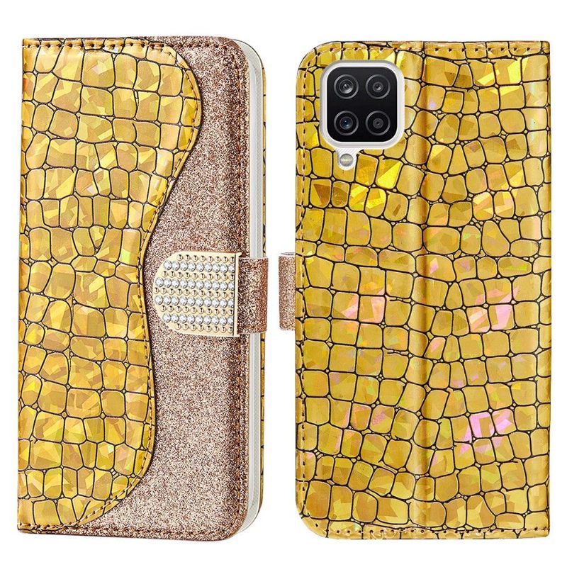 Folio-hoesje voor Samsung Galaxy A12 Luxe Croco Pailletten