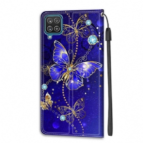 Folio-hoesje voor Samsung Galaxy A12 Paarse Vlinder