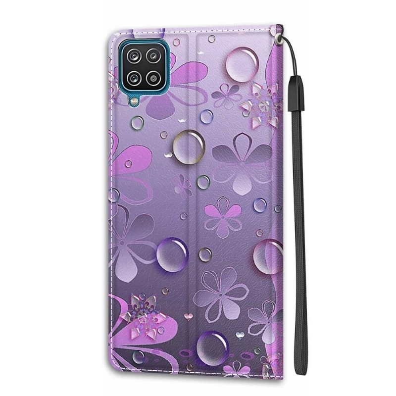 Folio-hoesje voor Samsung Galaxy A12 Violette Bloemen Illustratie