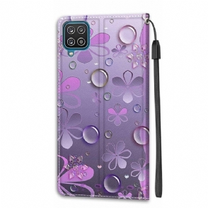 Folio-hoesje voor Samsung Galaxy A12 Violette Bloemen Illustratie