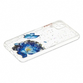 Hoesje voor Samsung Galaxy A12 Blauwe Bloemen En Vlinders