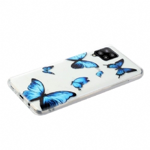 Hoesje voor Samsung Galaxy A12 Blauwe Vlinders