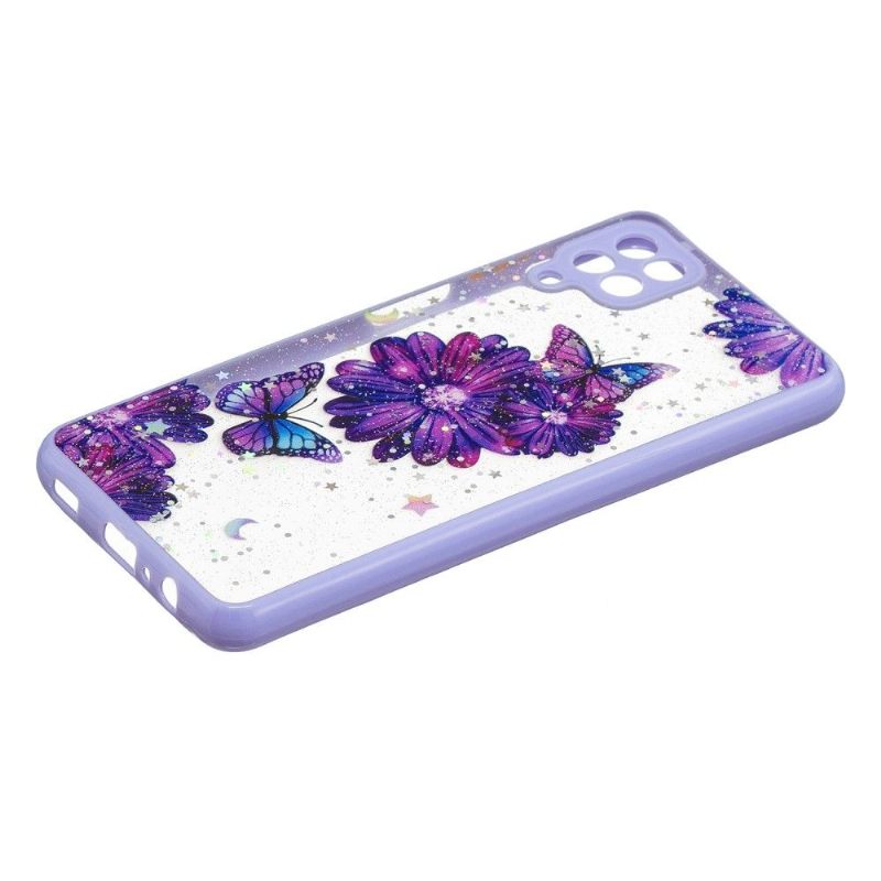 Hoesje voor Samsung Galaxy A12 Paarse Bloemen En Vlinders