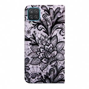 Leren Hoesje voor Samsung Galaxy A12 Bloemenkant