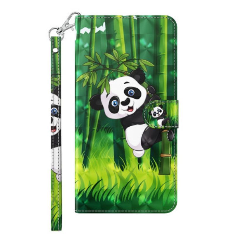 Folio-hoesje voor Google Pixel 7 Met Ketting Panda En Bamboe Met Lanyard