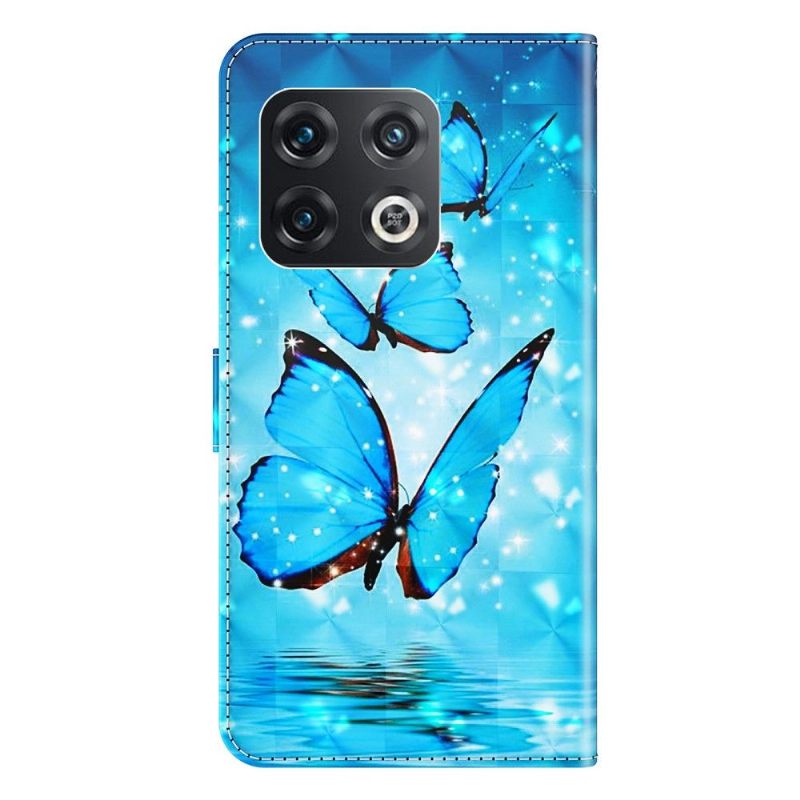 Flip Case voor OnePlus 10 Pro Sprankelende Blauwe Vlinders