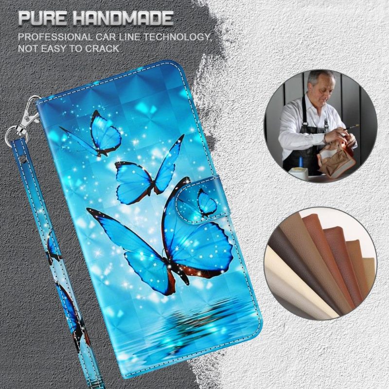 Flip Case voor OnePlus 10 Pro Sprankelende Blauwe Vlinders