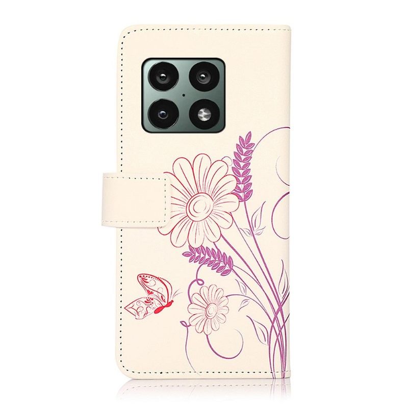 Folio-hoesje voor OnePlus 10 Pro Bloemen En Vlinder Illustratie