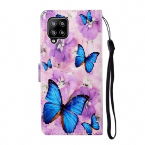 Flip Case voor Samsung Galaxy A42 5G Blauwe Vlinders En Bloemen