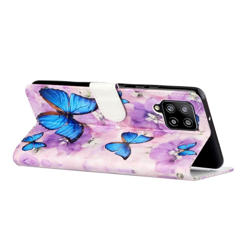 Flip Case voor Samsung Galaxy A42 5G Blauwe Vlinders En Bloemen